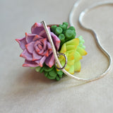 Miniature Succulent Arrangement in Terracotta Pot Polymer Clay Necklace