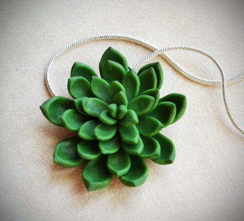 Deep Green Miniature Succulent Polymer Clay Necklace