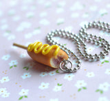 Corn Dog Junk Food Necklace, Polymer Clay