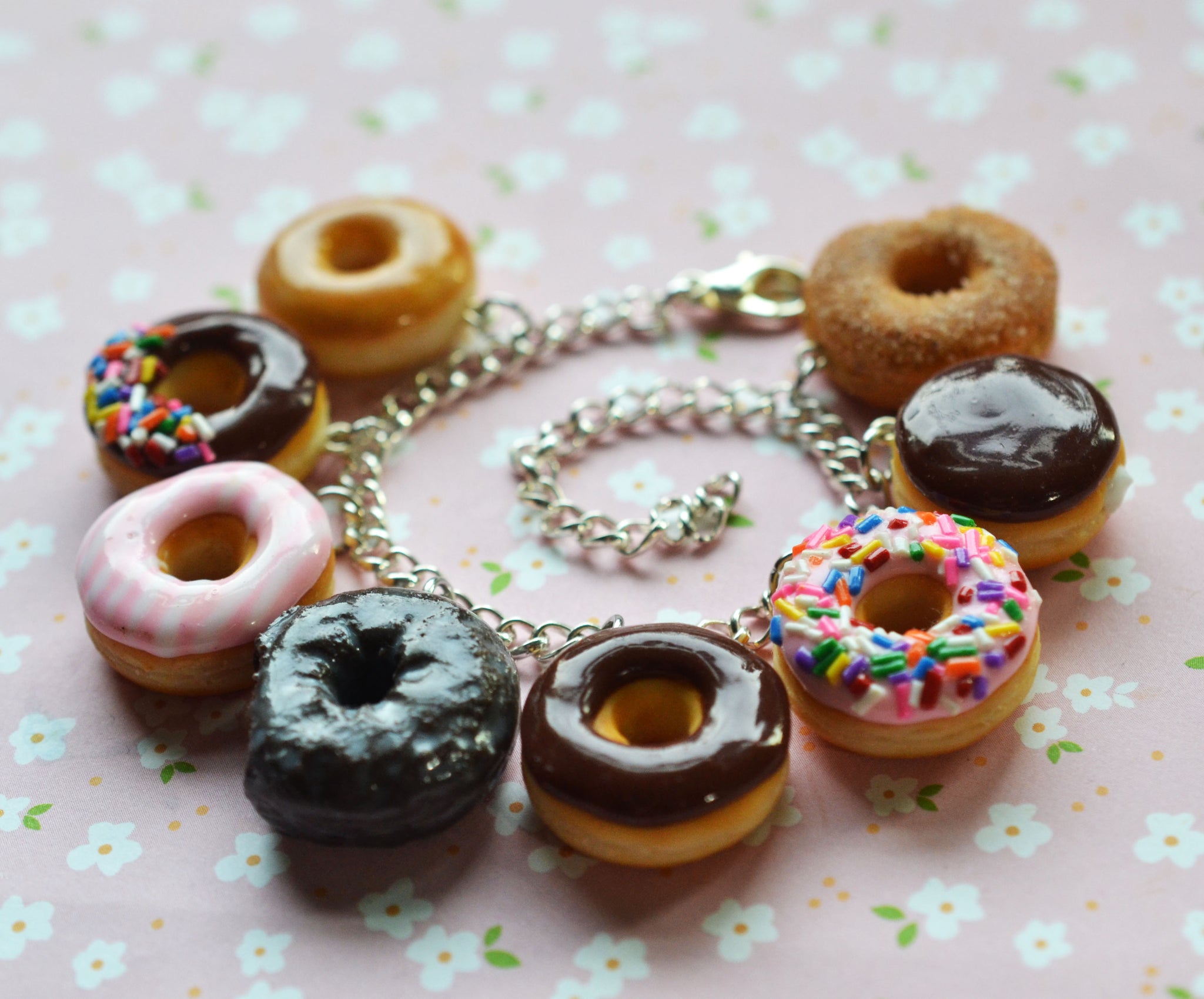 Doughnut Bracelet, Polymer Clay Miniature Food Charm Bracelet