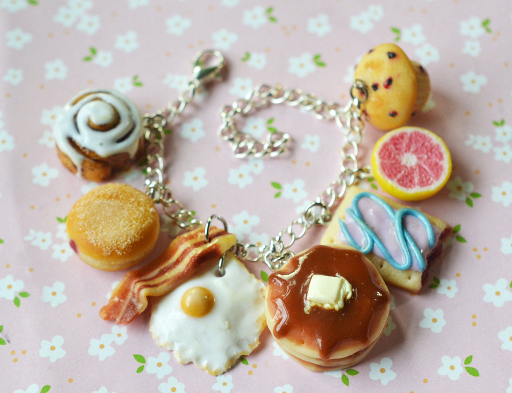 Breakfast Food Themed Polymer Clay Miniature Food Charm Bracelet