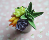 Miniature Polymer Clay Succulent Potted Plant Arrangement Magnet