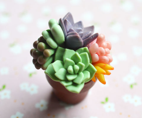 Polymer Clay Mini Succulent Potted Plant Arrangement Magnet