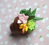 Polymer Clay Cactus Succulent Plat Arrangement in Mini Terracotta Pot Magnet