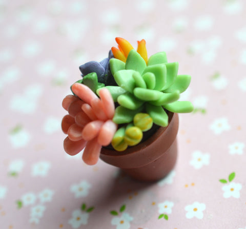 Mini Potted Succulent Arrangement Polymer Clay Plant Magnet