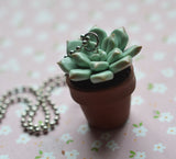 Miniature Potted Succulent Polymer Clay Necklace