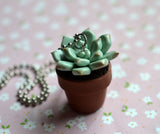 Miniature Potted Succulent Polymer Clay Necklace