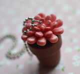 Pink and White Succulent Plant Polymer Clay Necklace