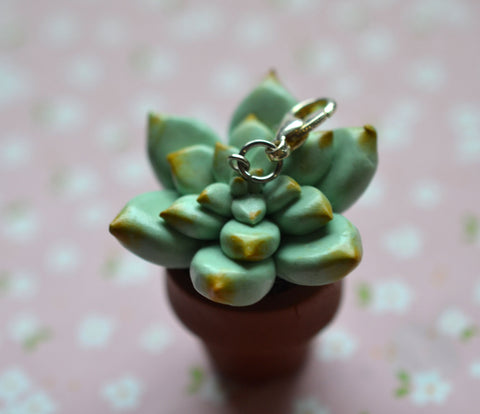 Miniature Succulent Charm, Pendant, Key Chain, Polymer Clay Succulent