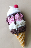 Neapolitan Ice Cream Cone Food Magnet, Miniature Food Polymer Clay Maget