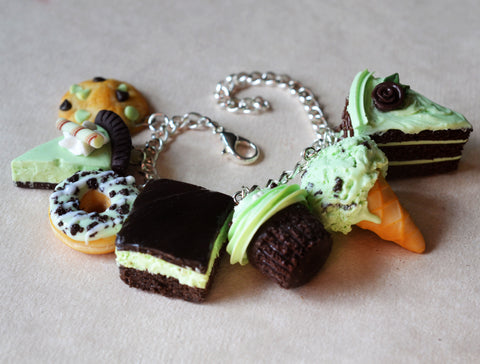 Mint Chocolate Polymer Clay Charm Bracelet