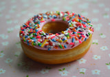 Pink Strawberry Doughnut With Rainbow Sprinkles Food Magnet Polymer Clay Miniature