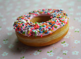 Pink Strawberry Doughnut With Rainbow Sprinkles Food Magnet Polymer Clay Miniature