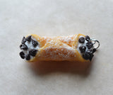 Chocolate Chip Cannoli Charm Key chain or Stitch Marker Polymer clay mini food