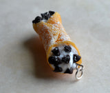 Chocolate Chip Cannoli Charm Key chain or Stitch Marker Polymer clay mini food