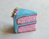 Blue Birthday Cake Slice Polymer Clay Cake Slice Charm, Pendant, Key Chain
