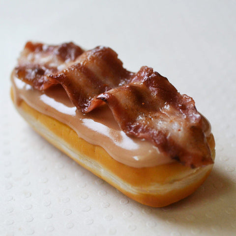 Maple bar doughnut with bacon miniature food magnet, polymer clay fridge magnet