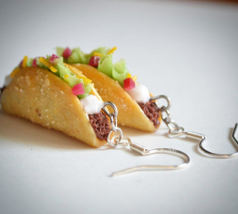 Miniature Taco Hook Dangle Earring Polymer Clay Mini Food