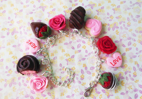 Polymer Clay Valentine's Day Roses and Chocolates Charm Bracelet –  ScrumptiousDoodle