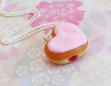 Heart Shaped Jelly Filled Doughnut Necklace, Polymer Clay