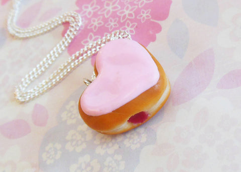 Heart Shaped Jelly Filled Doughnut Necklace, Polymer Clay