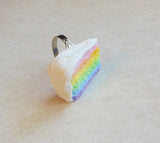 Pastel Rainbow Cake Slice Ring, Polymer Clay