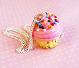Confetti Pink Vanilla Cupcake Necklace, Polymer Clay