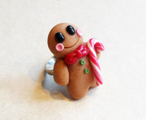 Gingerbread Boy Christmas Ring, Polymer Clay