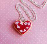 Valentine's Day Red Heart Sugar Cookie Necklace, Polymer Clay