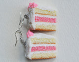Strawberry Vanilla Layer Cake Slice Dangle Earrings